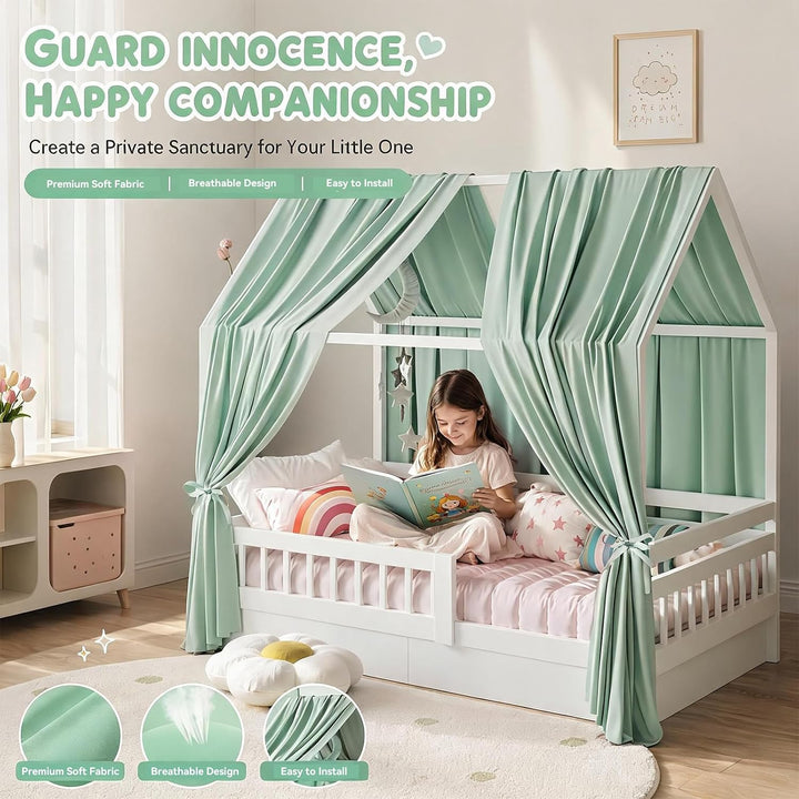 Hausbett Himmel Set, 2 Stück Betthimmel Hausbett, Leichter Atmbar Baumwoll Himmelbett Vorhängemit, M