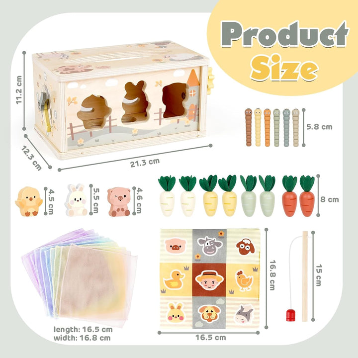 Vanplay Montessori Spielzeug Baby 12 Monate, 6 in 1 Tücherbox Baby Spielzeug ab 1 Jahr, Holzspielzeu