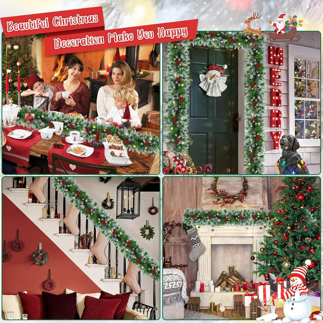 SHAVINGFUN Weihnachtsgirlande,2.7M/9Ft Weihnachtsgirlande Vorbeleuchteter Künstlicher weihnachtsgirl
