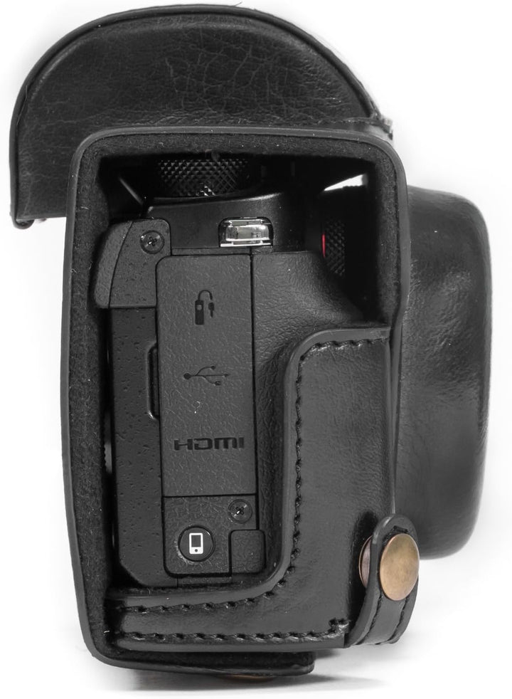 MegaGear Canon PowerShot G5 X Ever Ready Leder Kamera-Case mit Trageriemen und Batteriezugang schwar