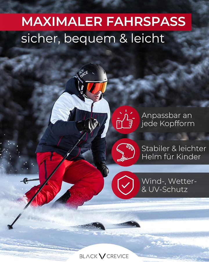 Black Crevice Kinder-Skihelm Leogang I Skihelm mit Visier im Pilotenstyle I Snowboardhelm für Jungen