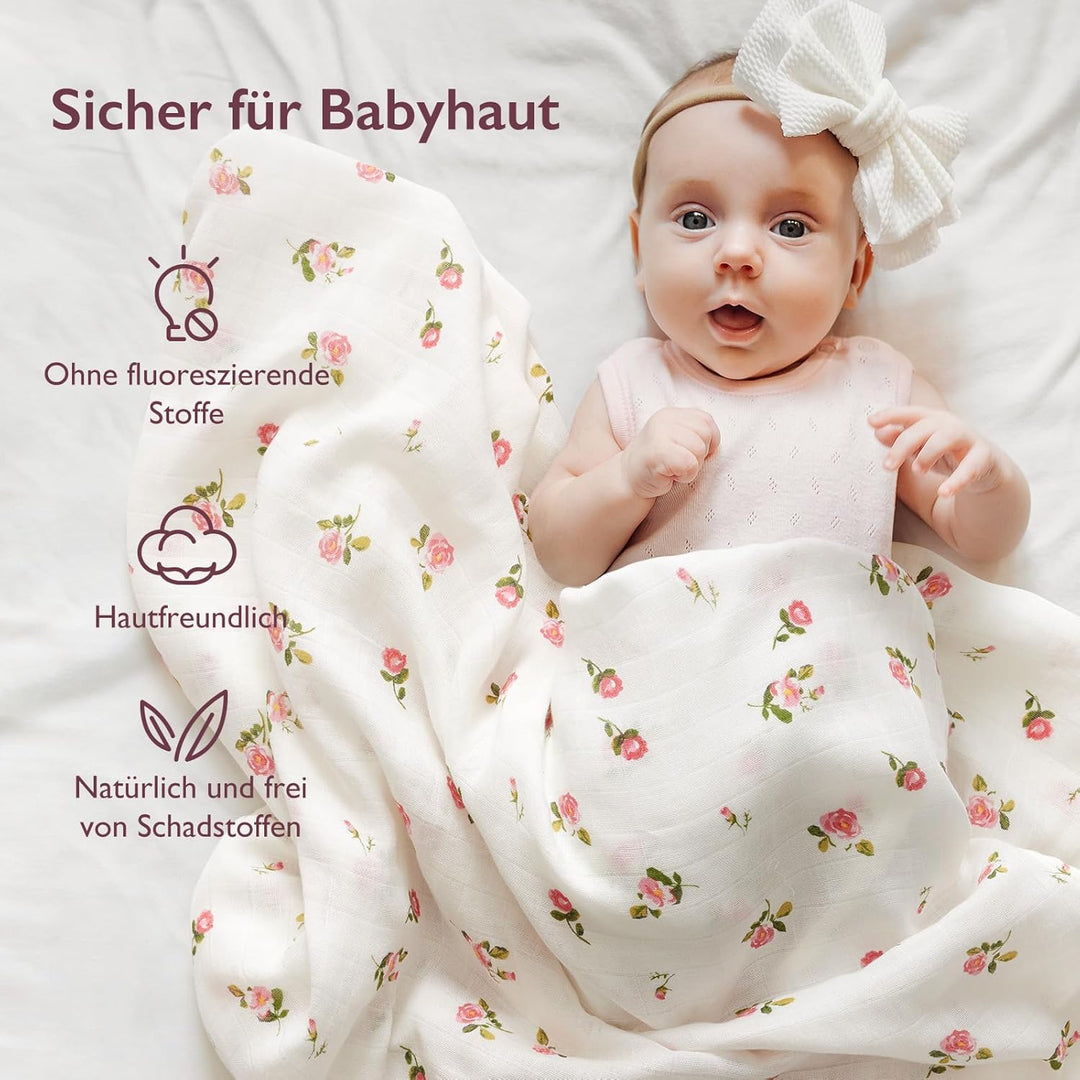 Momcozy Baby Pucktuch, Mulltuch 120 x 120cm 4er Set, Mullwindeln aus Baumwolle und Bambus, Bio-Baumw
