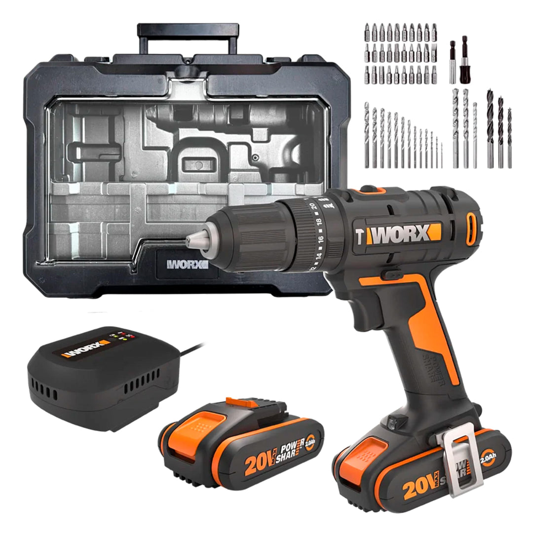 WORX WX370.2 Akku Schlagbohrschrauber 20V, 50Nm, 2-Gang-Getriebe, zum Schrauben, Bohren &amp; Schlagbohr