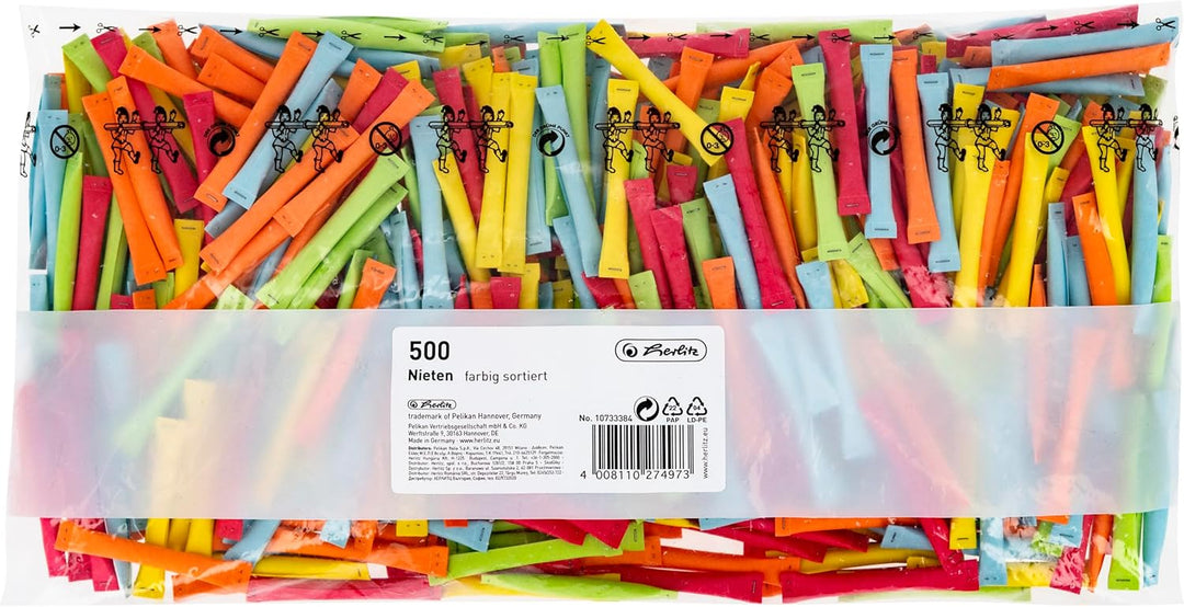Herlitz Nieten, farbig sortiert, bedruckt mit lustigen Sprüchen, 500 Stück 500 Nieten, 500 Nieten