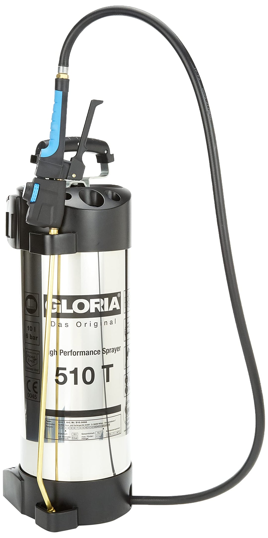 GLORIA Hochleistungssprühgerät 510 T | Gartenspritze | 10 L Füllinhalt | Drucksprüher aus rostfreiem