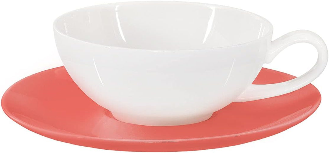 Tea for One mit Sieb Lena 500ml aus Crystal Bone China Porzellan in coralrot. Teekanne + Teetasse +