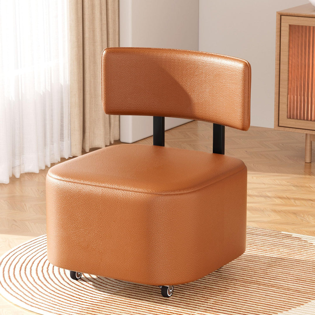 Rollhocker mit Rückenlehne, niedriger Rollhocker mit PU-Leder, Rollhockerstuhl, Rollsitze für Zuhaus