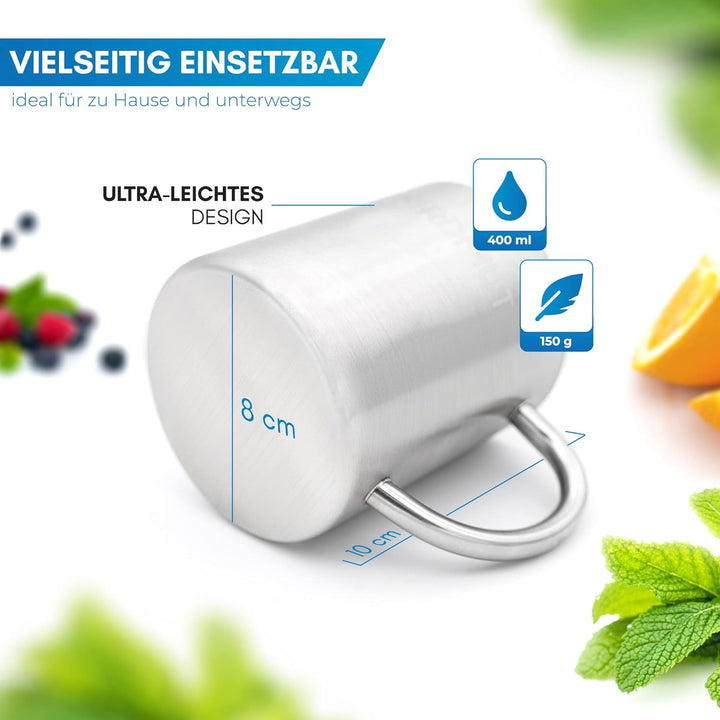 NORDMUT® Edelstahl Thermobecher [2er Set] Camping Tasse | nachhaltige Edelstahl Tasse | Kaffeetasse