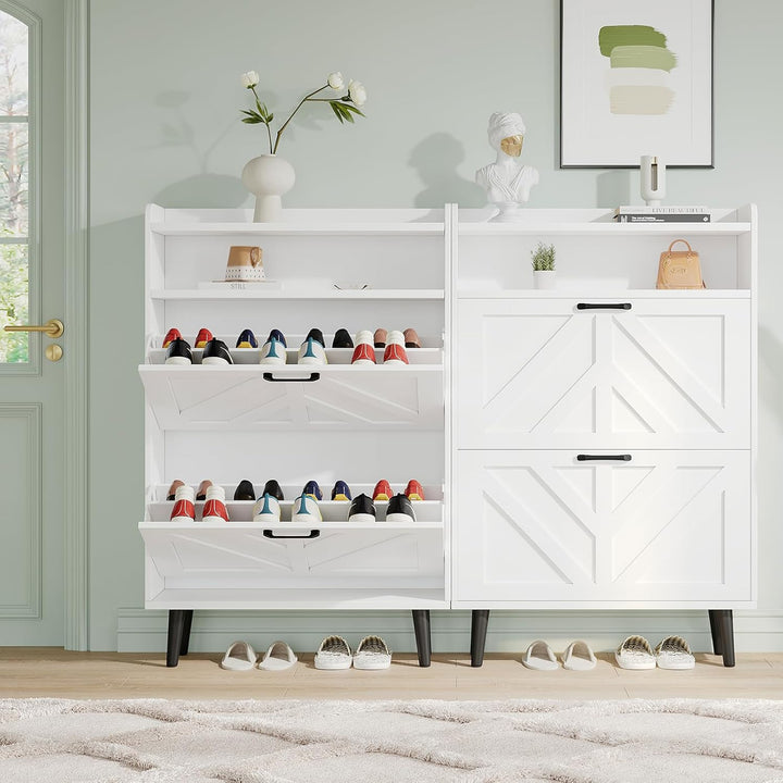 VOWNER Schuhschrank Schmal, Schuhkipper Schuhregal Schmal, mit 2 Klappen, mit Verstellbar und Abnehm