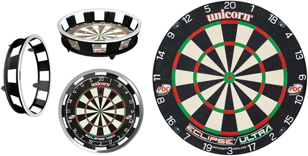Unicorn Solar Flare Dartboard Surround mit integrierter Beleuchtung Bundle mit Bristle Dartscheibe,