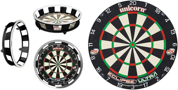 Unicorn Solar Flare Dartboard Surround mit integrierter Beleuchtung Bundle mit Bristle Dartscheibe,