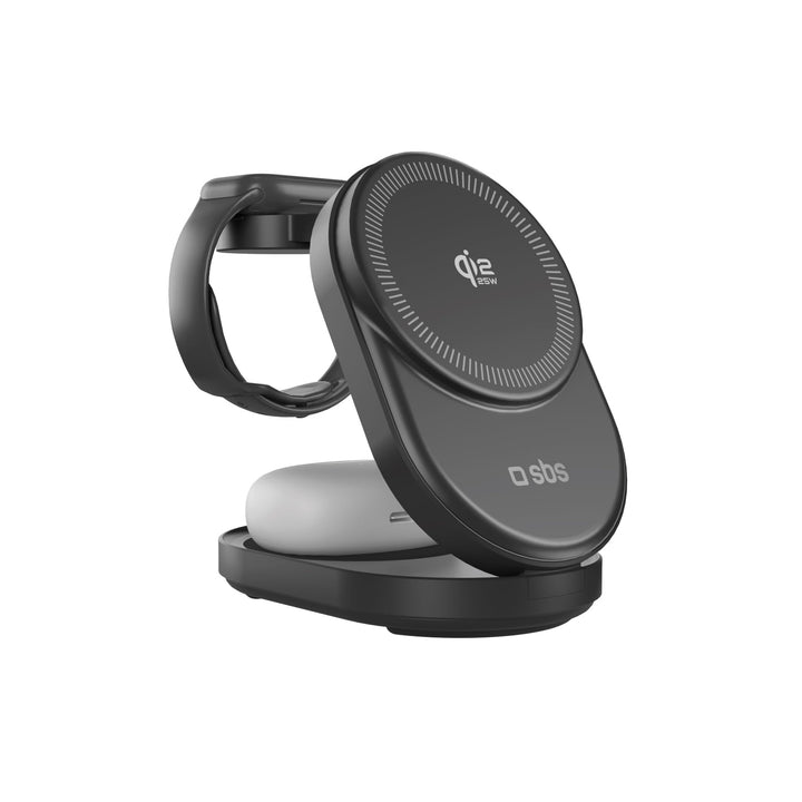 SBS Qi2 25W Power Dock 3in1 MFI MagSafe, Wireless-Ladegerät für iPhone, AirPods, Apple Watch, Schnel