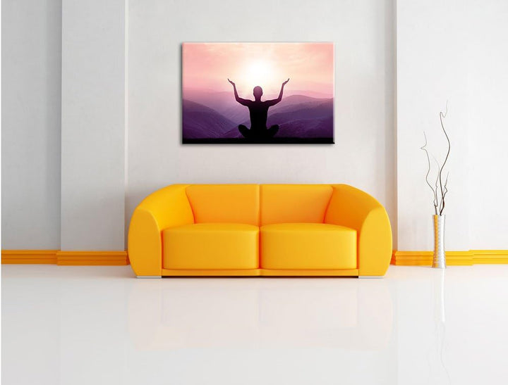 Yoga in den Bergen, Format: 100x70 auf Leinwand, XXL riesige Bilder fertig gerahmt mit Keilrahmen, K