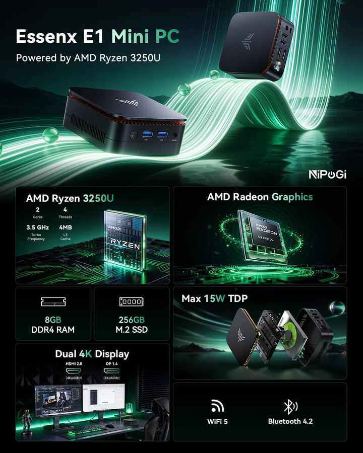 Mini PC Windows 10 Pro,NiPoGi 8GB RAM 128GB Rom Mini Desktop PC Ιntel Celeron J3455, Mini Computer U