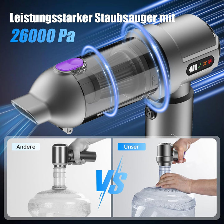 Handstaubsauger Akku, 26000Pa Mini Staubsauger, 6000mAh, 4-in-1 Auto Staubsauger Stark Blasen und Sa