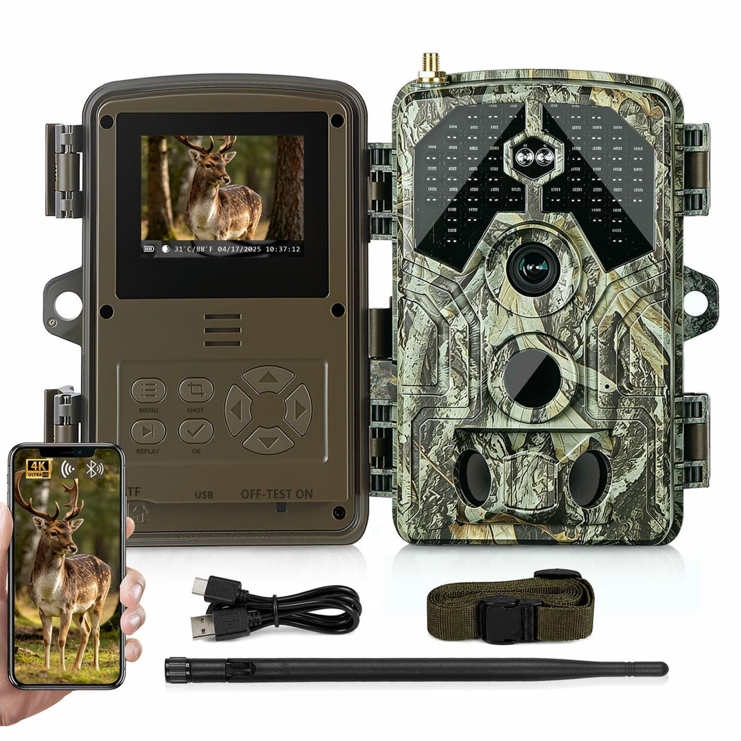 Wildkamera mit Handyübertragung App – 4K Video & 64MP Fotos – WLAN & Bluetooth – Wildtierkamera mit