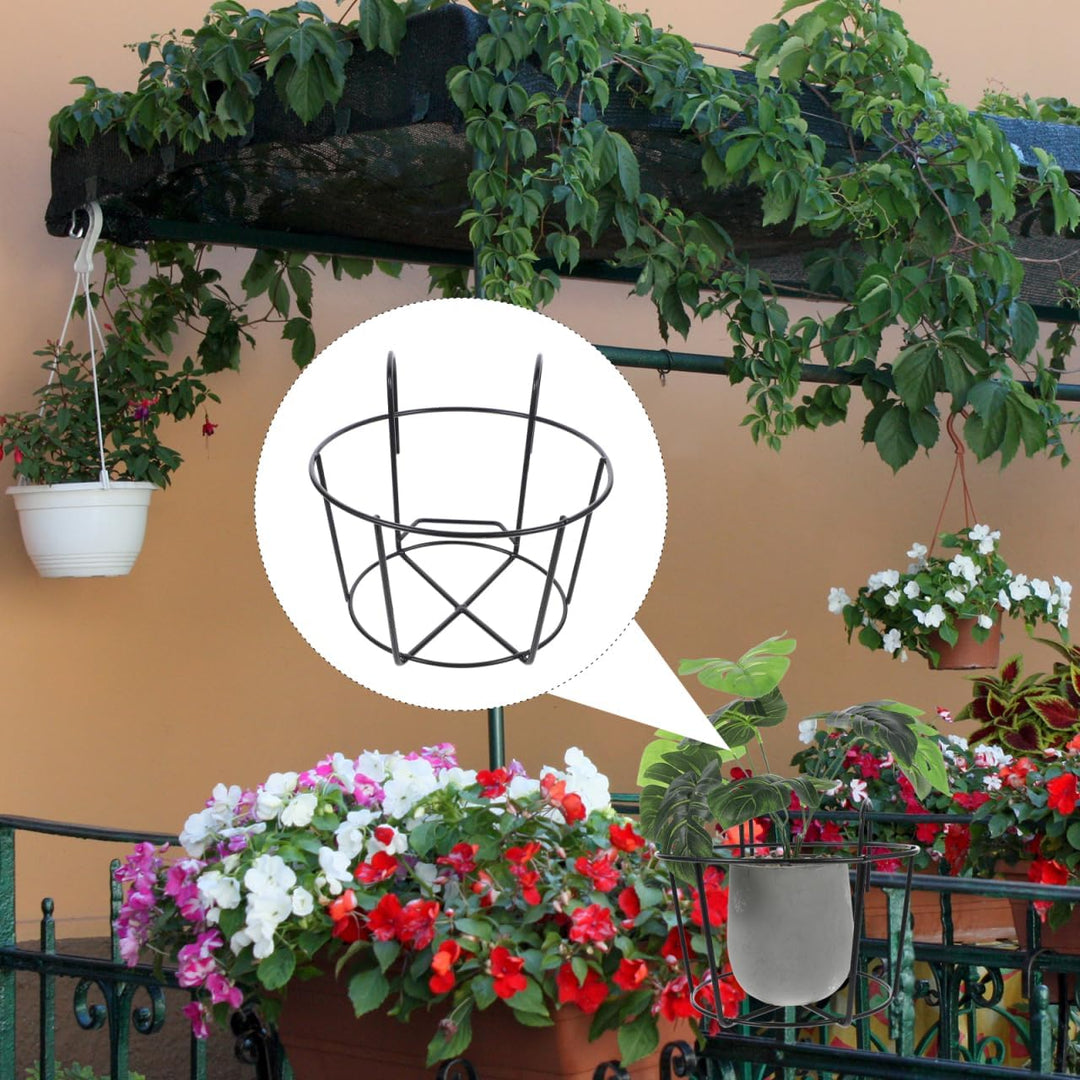 YARNOW 2er Set Blumentopfhalter Hängend für Balkon Geländer Metall Pflanzkorb Schwarz Eisen Pflanzen