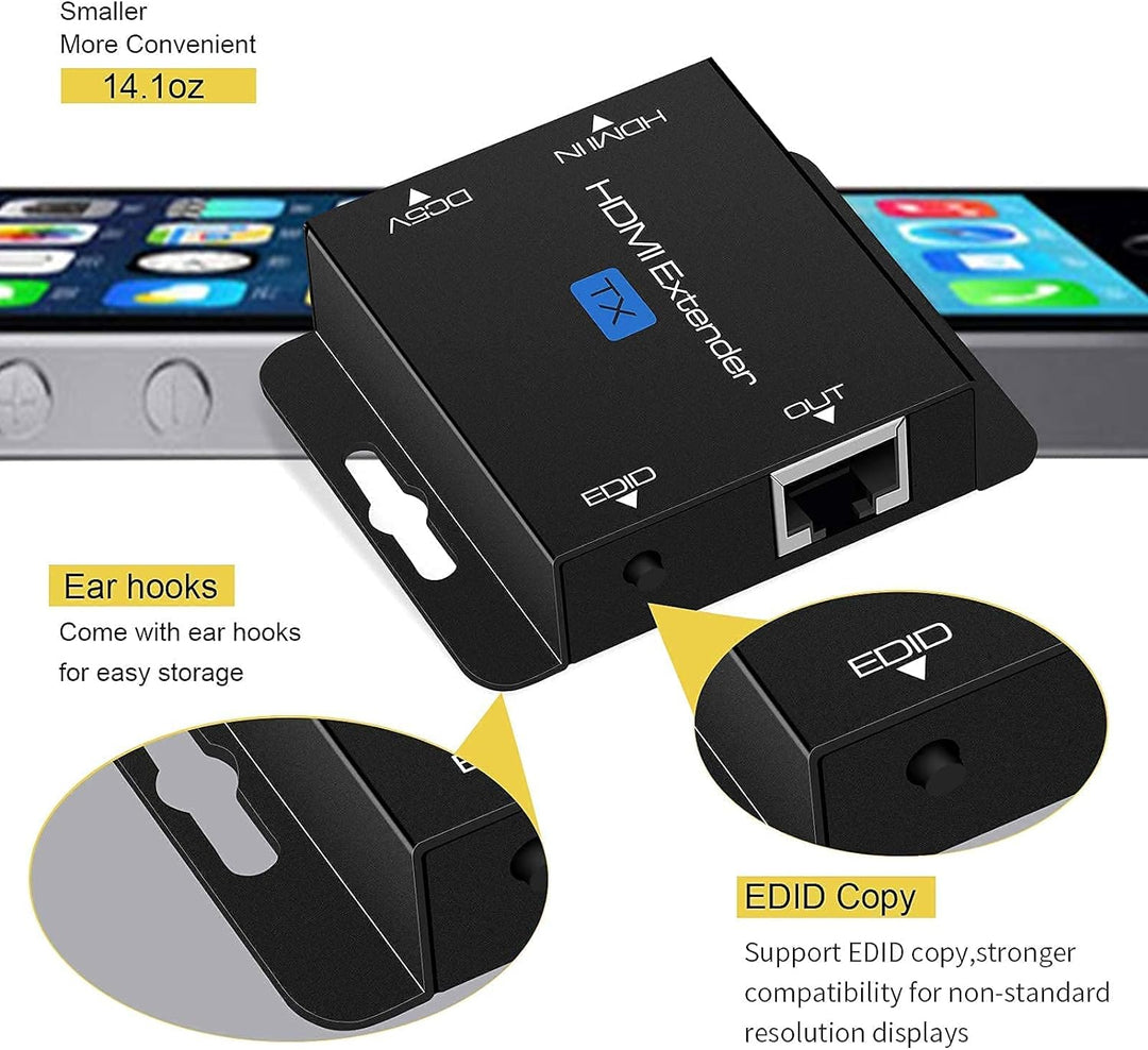 HDMI-Extender 60 m mit POC 1080p @ 60Hz 3D HDMI Repeater (TX und RX) RJ45 auf HDMI Konverter Transfe
