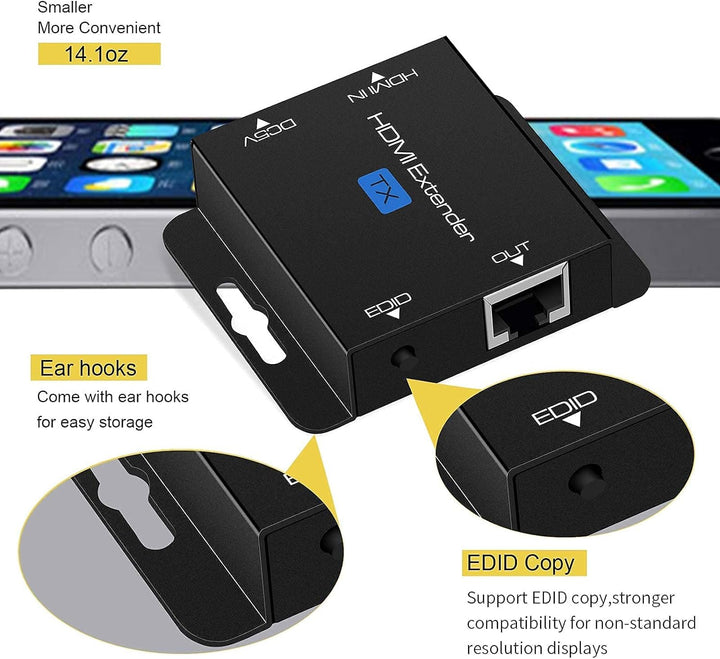 HDMI-Extender 60 m mit POC 1080p @ 60Hz 3D HDMI Repeater (TX und RX) RJ45 auf HDMI Konverter Transfe