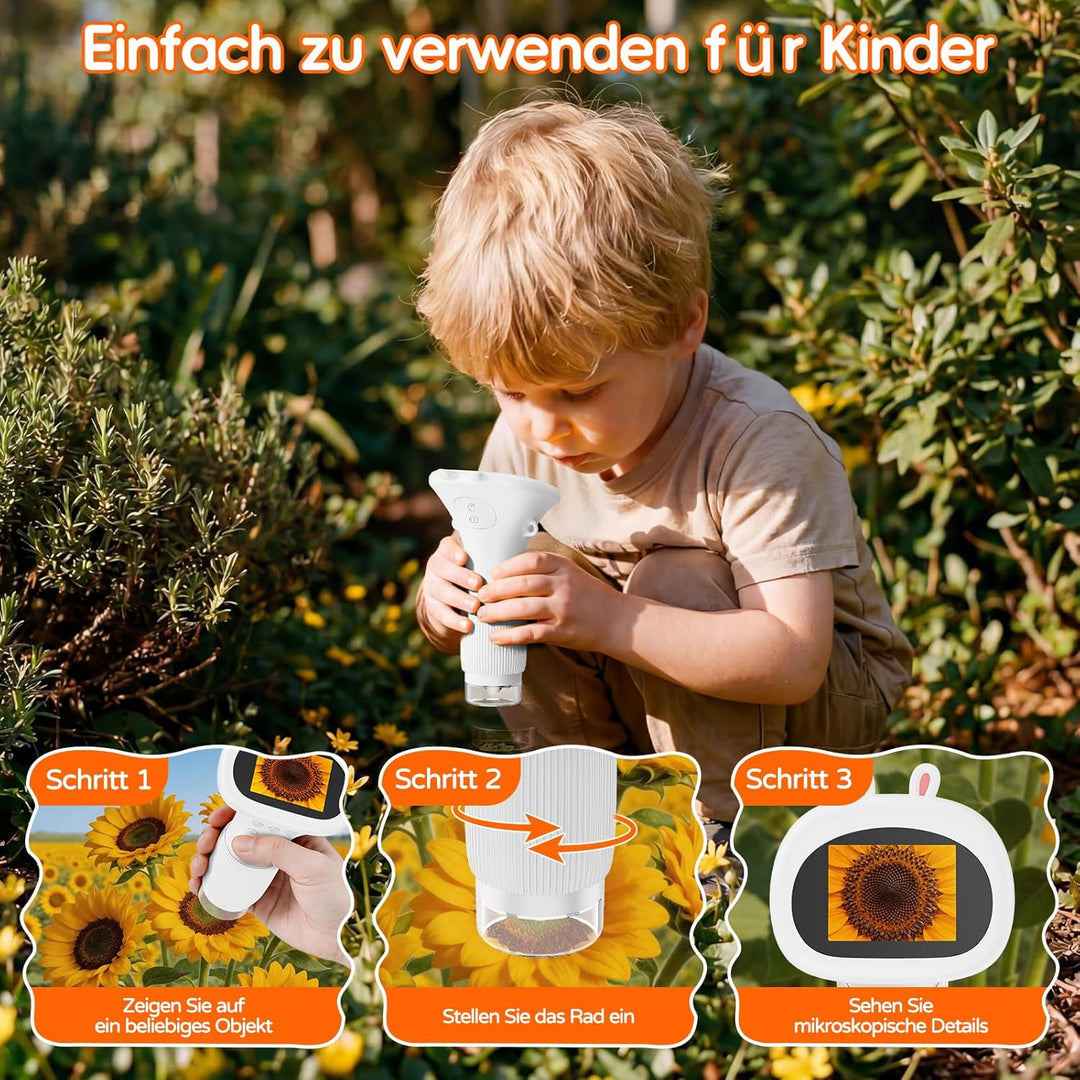 Tragbares Mikroskop für Kinder - Digitales Kindermikroskop, 1000X Taschenmikroskop mit 8 LED Licht,