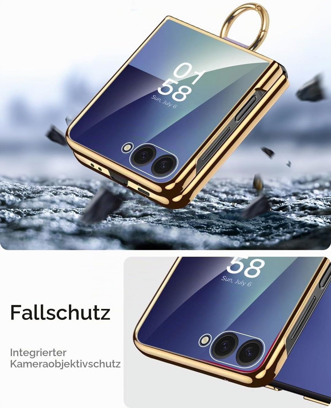 Miimall Lederhülle Kompatibel mit Samsung Galaxy Z Flip 7 Hülle mit Ring Ständer &amp; Kameraschutz [Lux