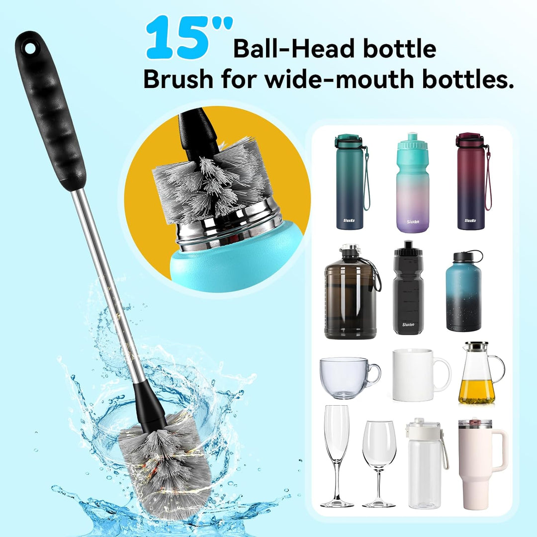 SLUXKE Bottle Brush Set with Straw Cleaner Brush and 3 in 1 Cup Lid Cleaning Brush, Bottle Brush Cle