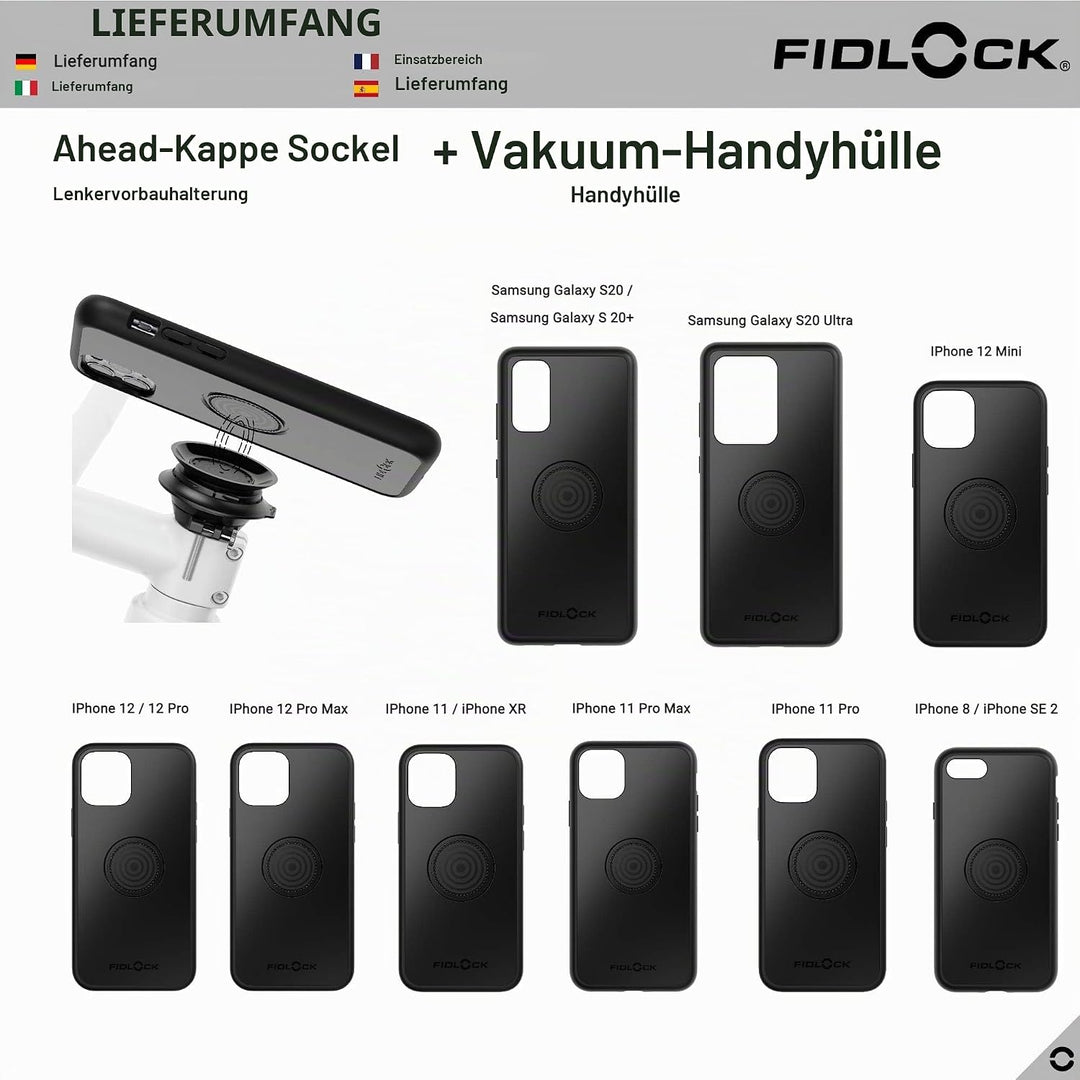Fidlock Vacuum Fahrrad Magnetische Handyhalterung mit Hülle kompatibel mit iPhone 11/11 Pro / 11 Pro