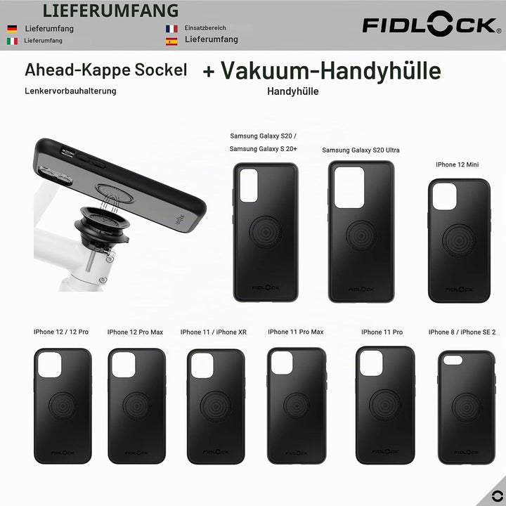 Fidlock Vacuum Fahrrad Magnetische Handyhalterung mit Hülle kompatibel mit iPhone 11/11 Pro / 11 Pro