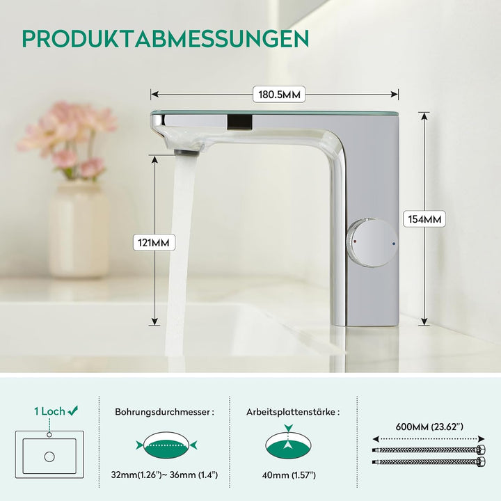 CREA Infrarot Sensor Wasserhahn Bad, Automatisch Sensor Mischbatterie Bad, Berührungsloser Waschtisc
