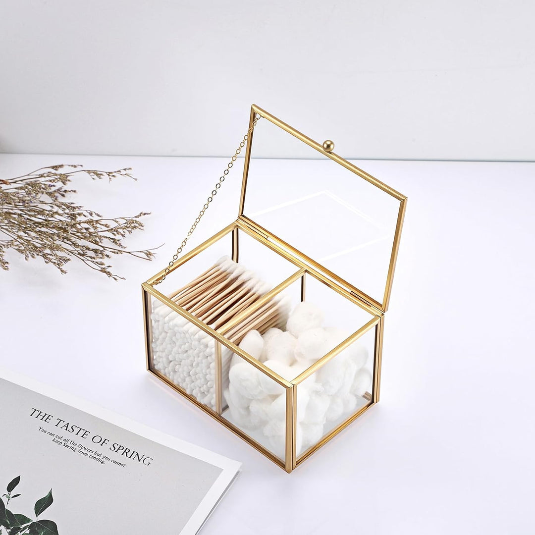Wattestäbchen Behälter Wattepadspender aus Glas Schminktisch Wattepads Organizer 2 Fächern Make Up B