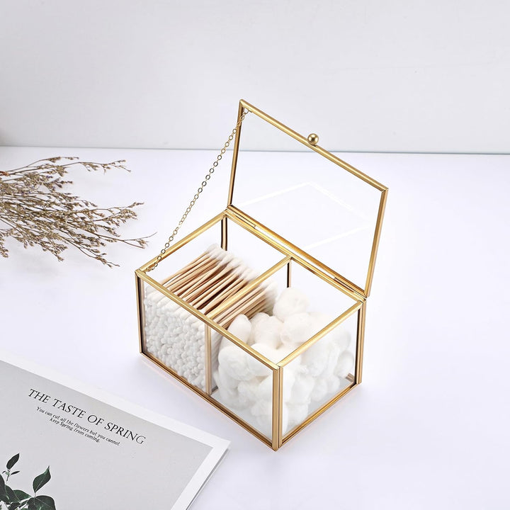 Wattestäbchen Behälter Wattepadspender aus Glas Schminktisch Wattepads Organizer 2 Fächern Make Up B