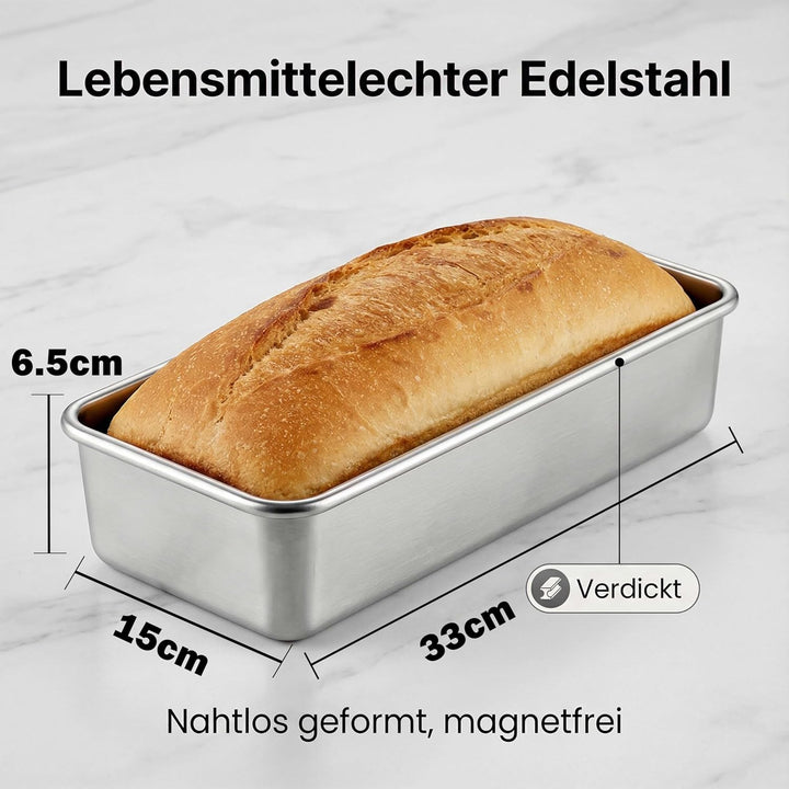 URMONA 1 Stk Edelstahl Kastenform 33 cm, Brotbackform aus lebensmittelechtem Edelstahl, Backform für