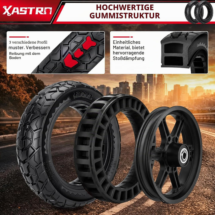 Xastro 2 PCS 10x2,50 Solid Scooter Reifen, 10 zoll E Scooter Reifen 60/70-6.5, Schlauchloser Reifen