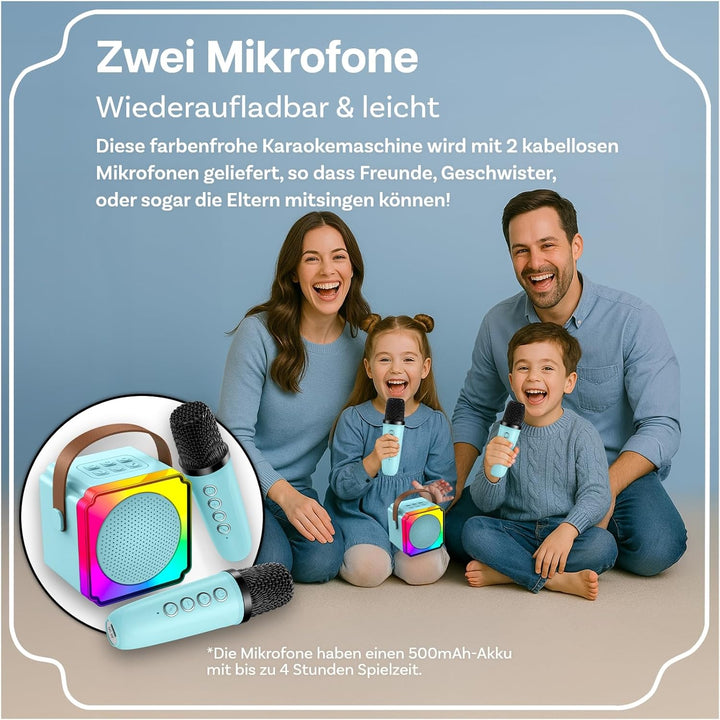 Karaoke Maschine Kinder mit 2 Mikrofon von MMOBIEL – Mini Karaoke Maschine, Tragbare Bluetooth Lauts