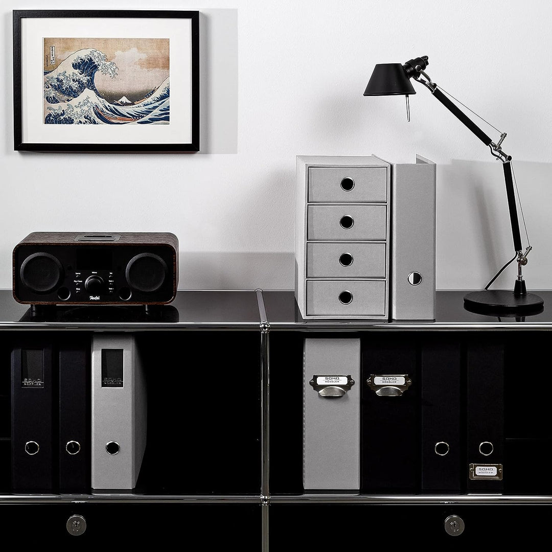 Rössler 1524452174 - S.O.H.O. 4er Schubladenbox für DIN A5, mit Griffloch, Stone, 250 x 175 x 320 mm