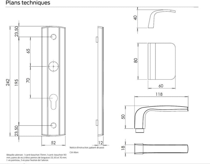 Bricard Expression 9910071 Türdrücker Set mit Drückerplatte, Seitenständer und Spoiler für Eingangst
