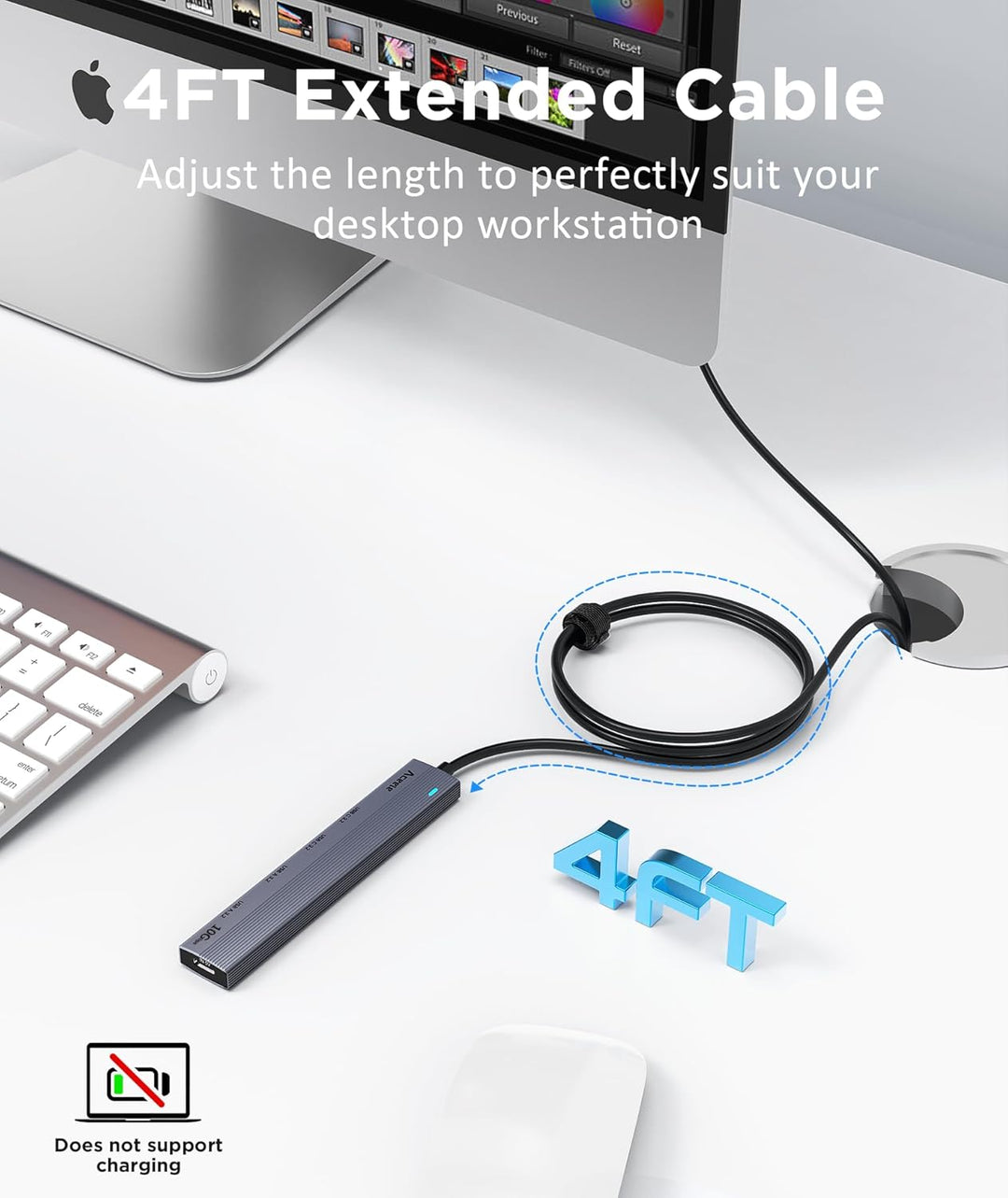 Aceele USB 3.2 Gen 2 Hub mit 2 USBA- und 2 USBC-Anschlüssen, 10 Gbit/s Typ-A-Splitter mit 1,2 m lang