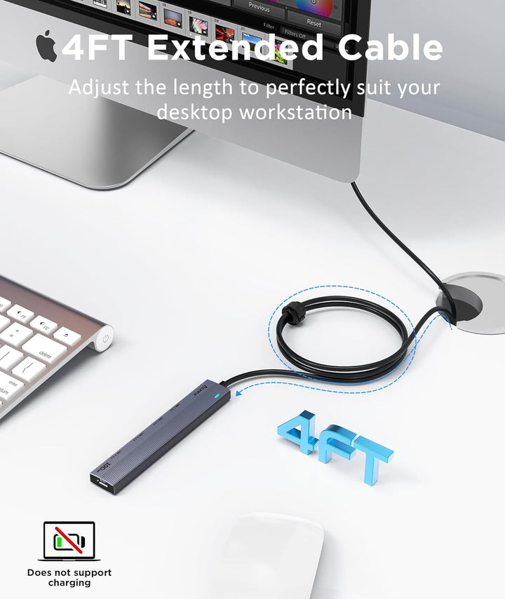 Aceele USB 3.2 Gen 2 Hub mit 2 USBA- und 2 USBC-Anschlüssen, 10 Gbit/s Typ-A-Splitter mit 1,2 m lang