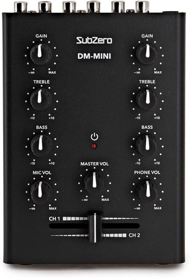 SubZero 2-Kanal-Desktop-Mini-DJ-Mixer mit Crossfader und Mikrofoneingang