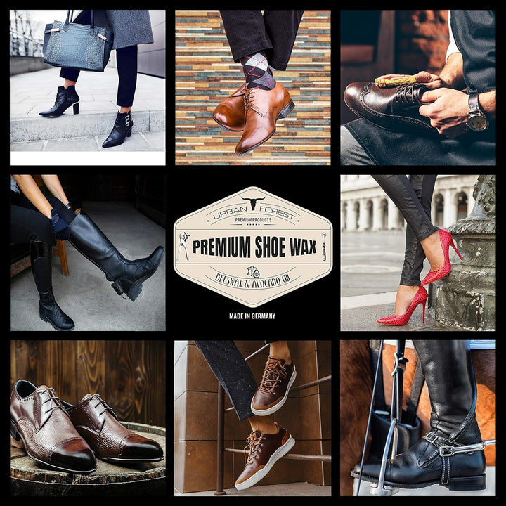 URBAN FOREST® Premium Schuhwachs als Schuhputzset für Lederpflege & Schuhpflege bestehend aus Schuhc