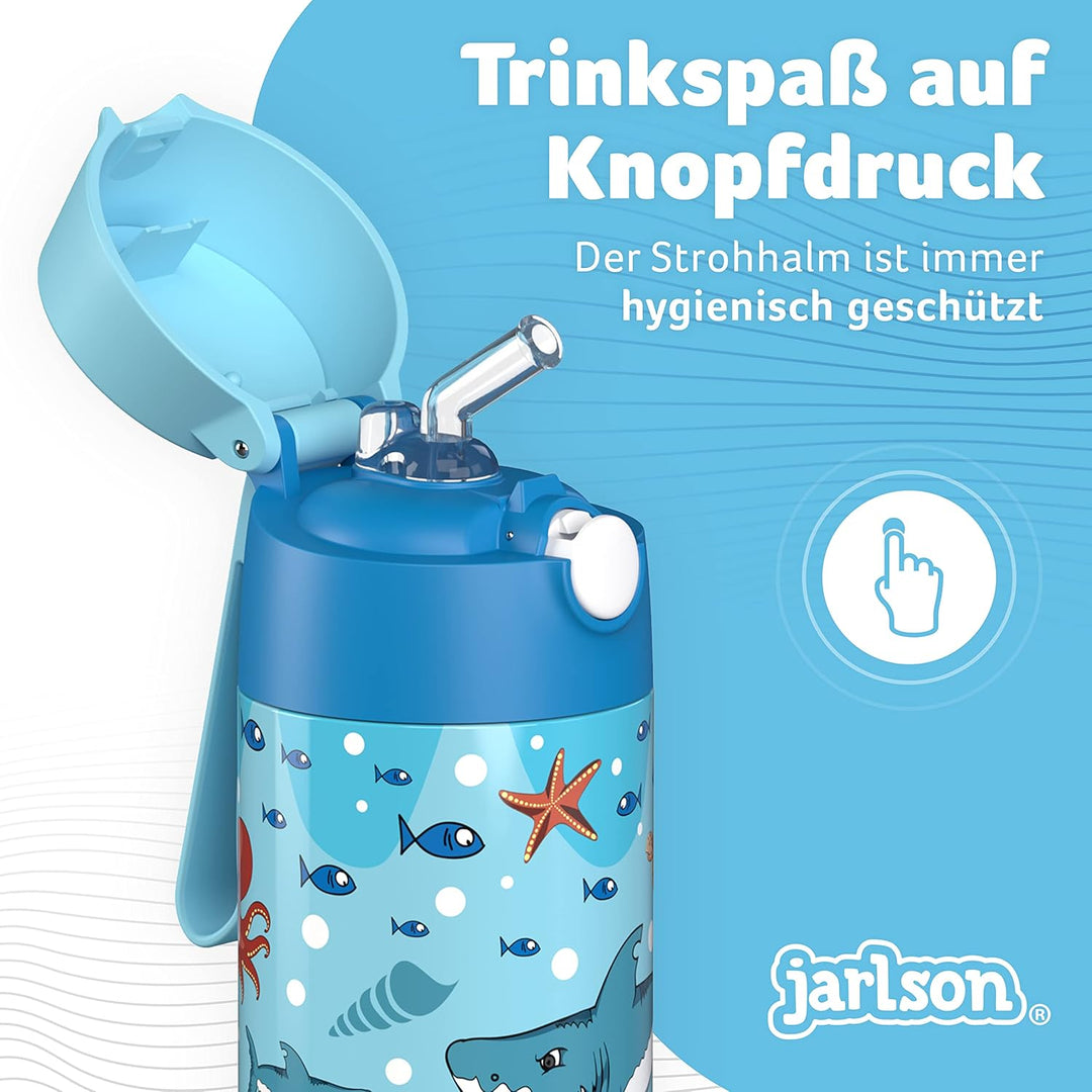 Jarlson® Trinkflasche Kinder Edelstahl Charli mit Strohhalm - Thermosflasche 350ml - TÜV geprüft - B