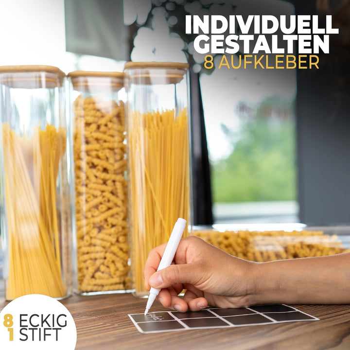 CLIDOR ® Vorratsgläser mit Deckel, Eckig - 4er Set - Extra dickes Glas - Vorratsdosen mit Deckel luf