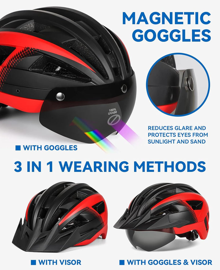 Fahrradhelm mit Visier für Herren Damen, Leichte Fahrradhelm mit Magnetischem Brille und USB-Aufladu