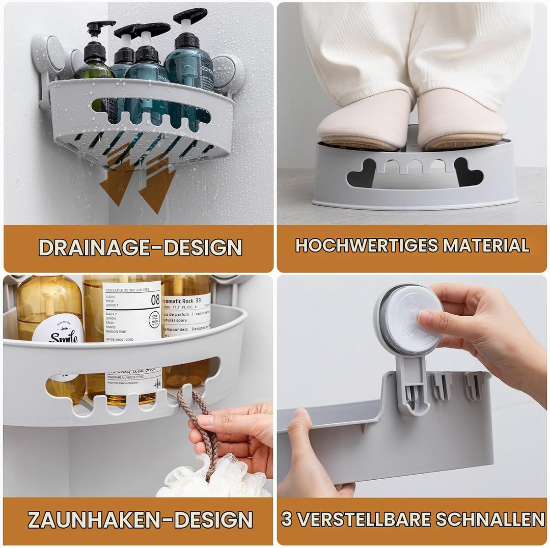 LEVERLOC Duschablage Ohne Bohren Ecke Saugnapf Dusche Organizer Grosse Kapazität Bad Organizer Ohne