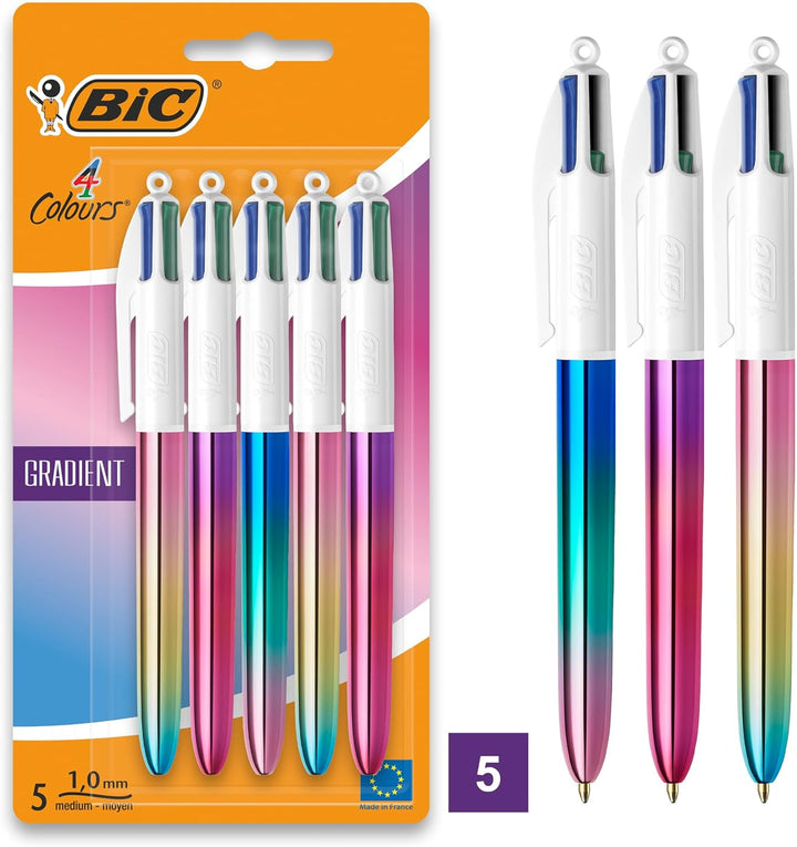 BIC 4 Farben Kugelschreiber Set 4 Colours Gradient, 5er Pack in Metallic-Farbverlauf, nachfüllbar, I