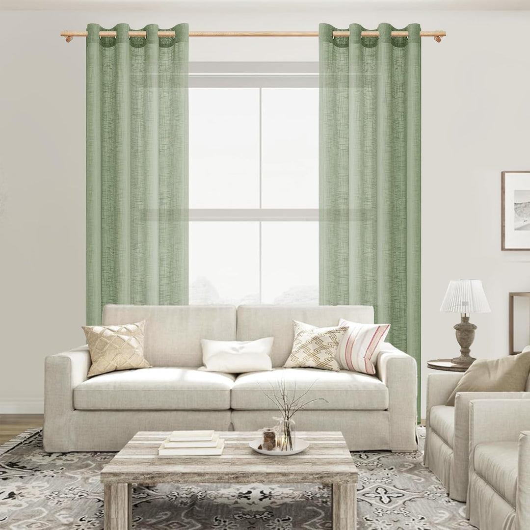 MRTREES Vorhänge mit Ösen Leinenoptik für Wohnzimmer Schlafzimmer Vorhang Salbeigrün Halbtransparent