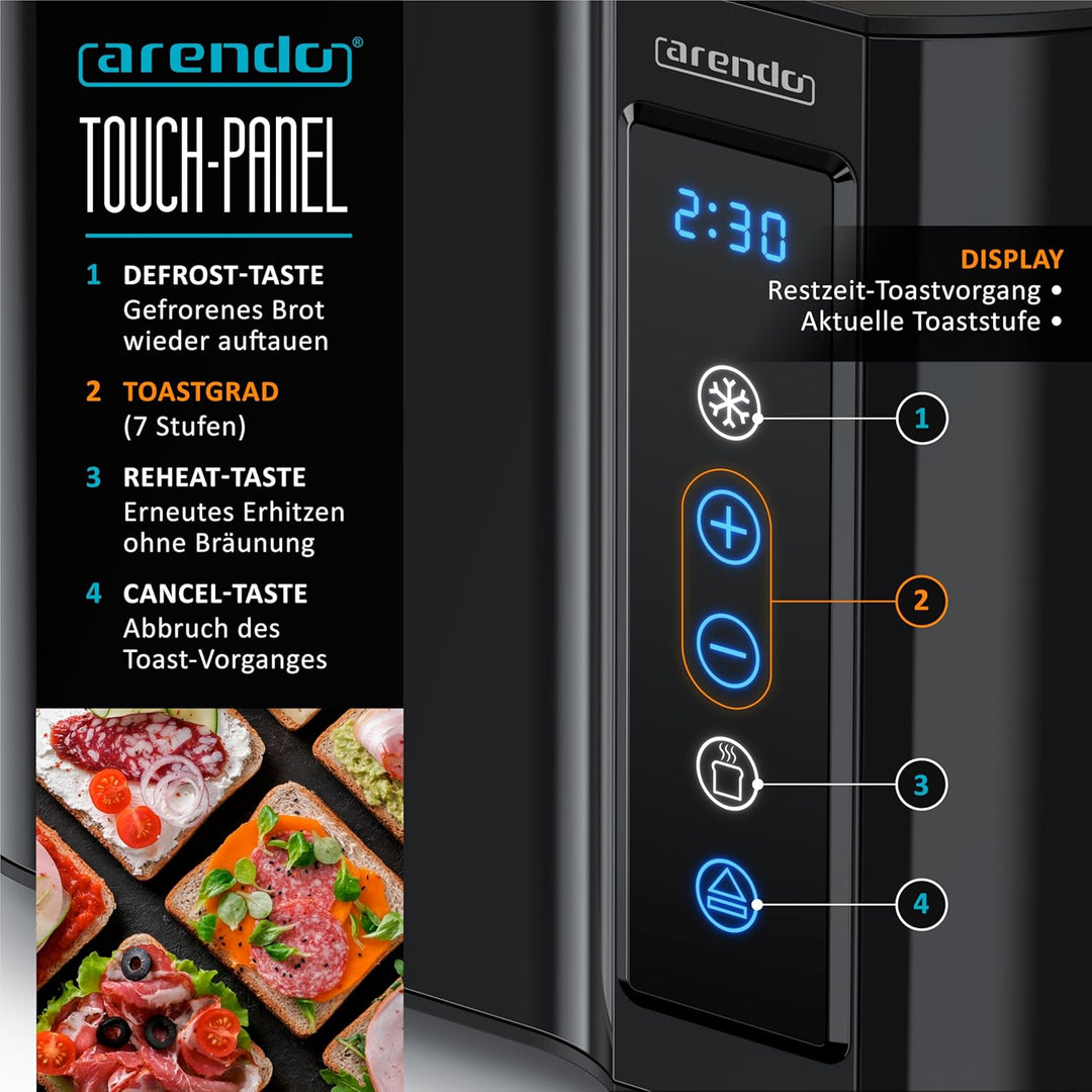 Arendo - Touch Toaster 2 Scheiben Edelstahl - Touchpanel - digital Display Restzeitanzeige - 800 W –