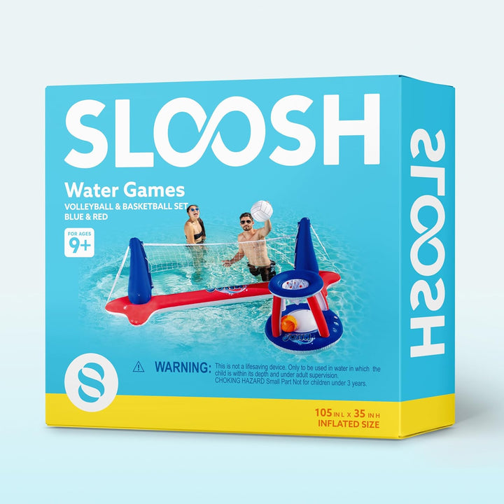 JOYIN Aufblasbare Pool Float Set, Volleyballnetz & Basketballkörbe & Bälle für Kinder und Erwachsene
