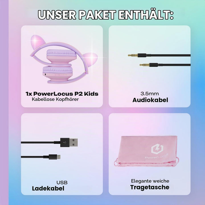Kinder Kopfhörer, PowerLocus KinderKopfhörer Bluetooth mit 85dB Lautstärkebegrenzung, Faltbar mit Tr