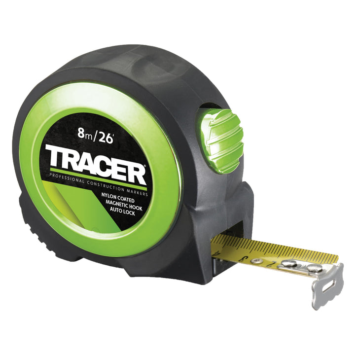 TRACER 8m Automatisches Feststellband (nylonbeschichtetes Massband mit Magnethaken und automatischer